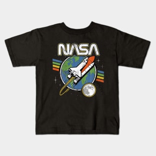 NASA Blast Off Retro Rainbow Stripes Graphic Kids T-Shirt